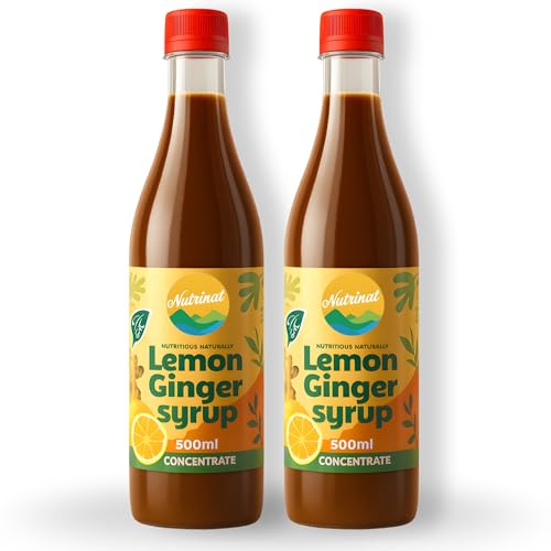 Image of Nutrinat Lemon Ginger Syrup - 500ml, (Pack of 2) | Fruit Concentrate