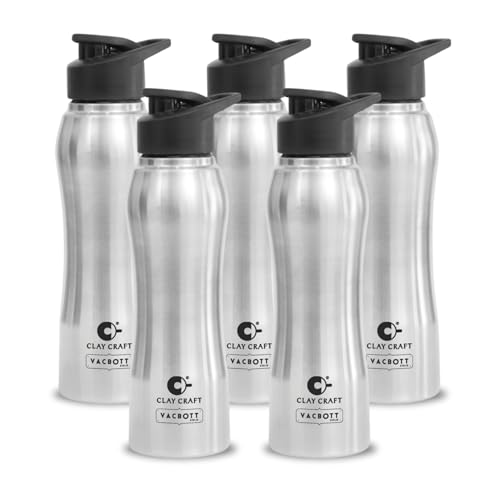 Image of Clay Craft VACBOTT Neo Single Walled Non Insulated Water Bottle-750ML, 5-Piece(Silver) Leak Proof | Easy Grip |Easy To Carry| Gym Bottle | Home | Kitchen | Hiking | Treking Bottle | Travel Bottle