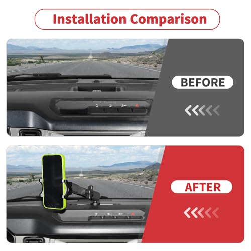 Image of Linskip Dashboard Universal Metal Clamp Phone Mount & Holder for 2021-2025 2026 Ford Bronco Raptor & Bronco 2 /4 Door, Rotates Vertical & Horizontal, Rugged Off-Road Stability