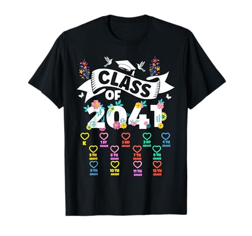 Class of 2041 grow with me checklist graduation floral maglietta