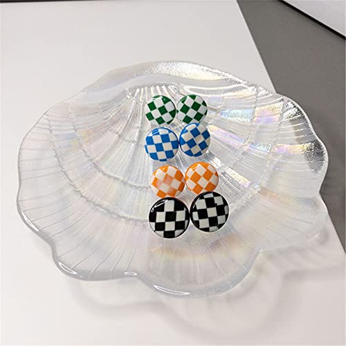 Coadipress 4 Pairs Retro Circle Disc Round Stud Earrings For Women Girls Handmade Geometric Lightweight Small Statement Minimalist Fashion Lattice Original Plaid Colorful Earrings (Black Orange Green Blue） (4 Pairs Round Earrings) #TOP6