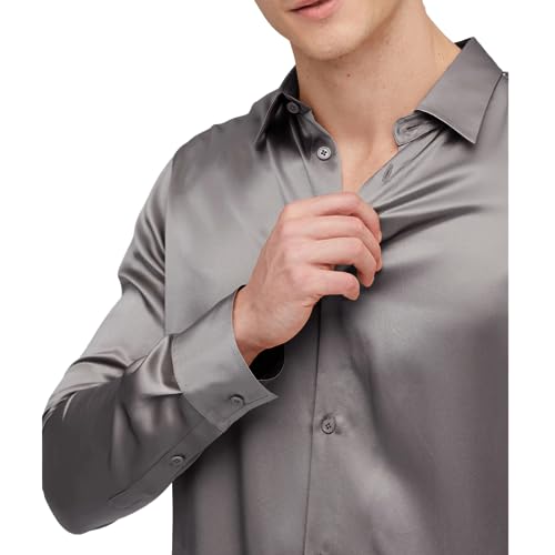 Image of Men's Luxury Satin Shirt Slim Fit|Men's Slim Fit Satin Shirt - Shiny, Soft|Men's Satin Shirt - Luxury Silky Nightclub & Event Wear|Silk Satin Shirt for Men - Lightweight, Shiny, and Comfortable