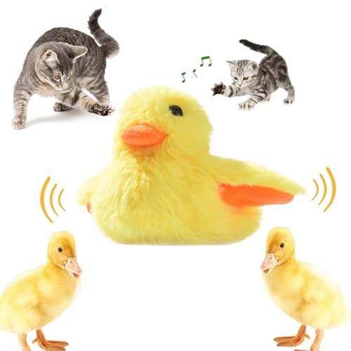 Samelek Cat Toys Rechargeable Flapping Duck, 2024 New Flapping Duck Cat Toy, Touch Activated Kitten Plush Toy Interactive Cat Exercise Toys with Lifelike Quacking Sound