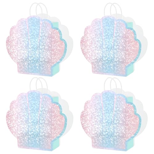 NBEADS 4 Pcs Sachet Cadeau Coquillage, Sacs D'Emballage en Papier Holographique avec Poignée...