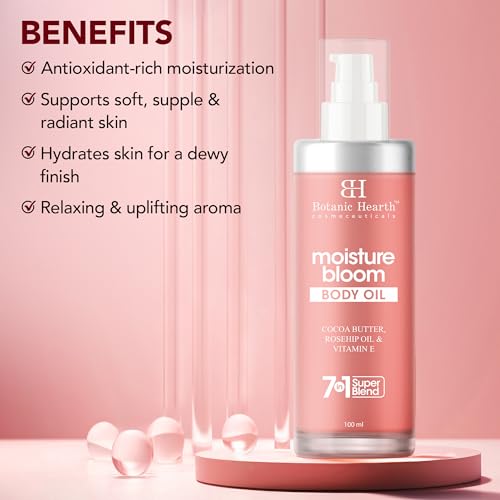 Image of Botanic Hearth Moisture Bloom Body Oil | Jojoba, Rosehip & Vitamin E Blend for Soft, Glowing Skin | Nourishing Massage Oil for Dry Skin | For Women & Men| 100ml