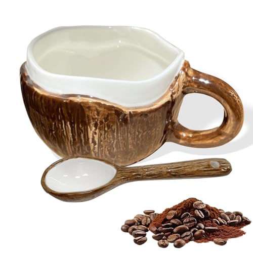 Taza de cerámica con cuchara en forma de coco 10 oz miniatura 1