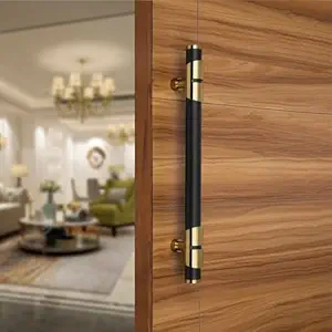 LAPO Door Handle for Main Door 12 inch, Wooden & Glass Door Handle, Door Pull Push Handle,Stainless Steel Pipe and Brass Base-Pack of 1 | Black-Gold Finish | 3 Years Warranty