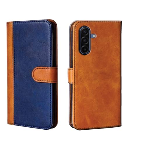 Image of amazon basics Samsung Galaxy A17 5G Flip Cover | Card Pockets Wallet & Stand | Flip Cover for Samsung Galaxy A17 5G (Beige and Blue)
