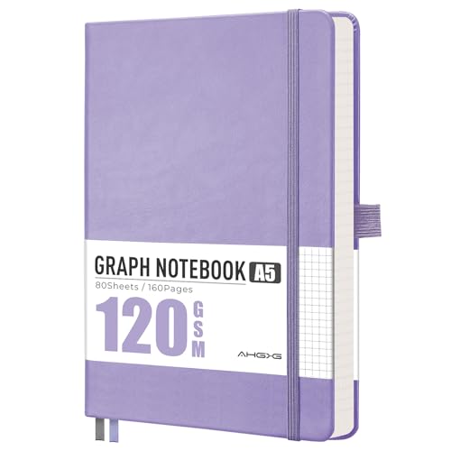 AHGXG Graph Grid Paper Notebook, 160 Pages, A5 Medium Size (5.7'' x 8.3'')
