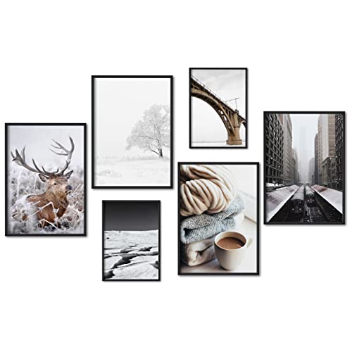 myestado - Premium Poster Set Bilder Wohnzimmer Modern Schlafzimmer Bild für Ihre Wand - ohne Bilderrahmen - 4 x DIN A3 & 2 x DIN A4 - ca. 30x42 & 21x30 » Winter «