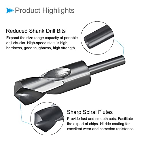 CoCud Verringert Schaft Spiralbohrer 32mm Schnitt Kante 1/2 Schaft Nitride Beschichtet Schnellstahl 6542 Drehung Bohreinsätze - (Anwendungen: für Edelstahl Metall Holz)