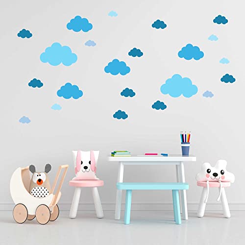 Wall Stickers for Bedroom - Clouds Clouds Clouds - 36 pieces - Various Sizes and Pastel Colors - Children (Multicolored blue)