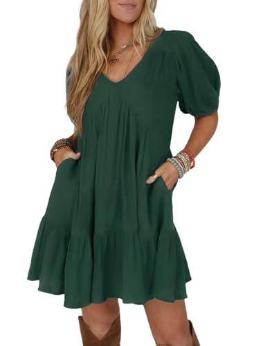 Acelitt Women's Summer Dresses 2025 Beach Casual Deep V Neck Loose Sundress Short Sleeve Mini Dress