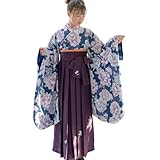 [キャサリンコテージ]卒業式 卒園式 着付け 簡単 刺繍入り袴 着物 和装セット 女の子 HAKAST18 110cm 猫と芍薬紺×本紫袴[E1] TAK