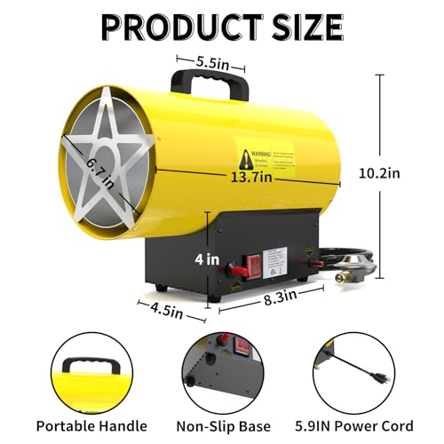 Buyplus 60,000 BTU Propane Heater, Forced Air Propane Heater with Tip-over & Overheat Protection and 5FT Propane Hose, Outdoor Heater for Greenhouse, Warehouse, Garage, Workshop up to 1650 sq. ft