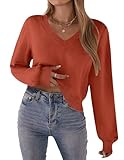 Zeagoo Fall Sweaters for Women Long Sleeve Lightweight V-Neck Soft Basic Knit Crop Top 2025 Trendy Outfits Brick Red