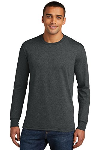 District Made Mens Perfect Tri Long Sleeve Crew Tee DM132, Black Frost, L