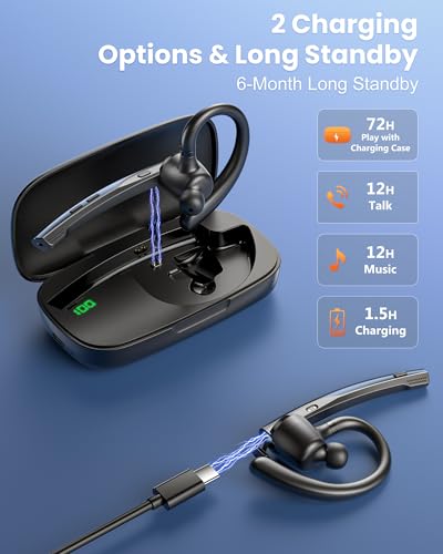 New Bee Bluetooth Headset mit 72h Spielzeit Bluetooth V5.1 Freisprech Headset Handy mit LED Ladecase Freisprecheinrichtung Ohr mit CVC 8.0 und ENC Dual Mikrofon für iPhone/Android/Laptop