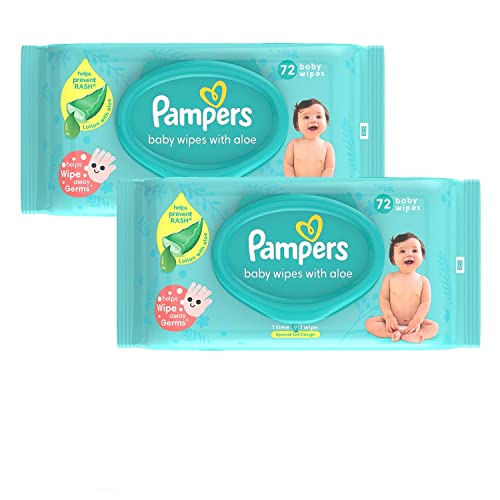 Image of Pampers Active Baby Taped Diapers, Medium size diapers, (M) 62 count, taped style custom fit & Baby Gentle Wet Wipes with Aloe Vera 144 Wipes