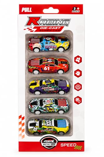 Image of GITGRNTH 5-Piece Pull Back Die-Cast Car Set for Kids | Metal Racing Toy Cars with Pull Back Action | Mini Sports Car Collection | Educational Vehicle Toys for Boys & Girls Age 3+