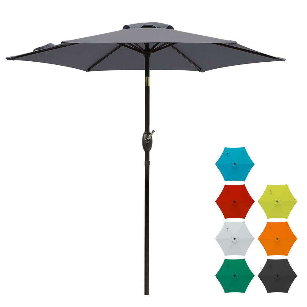 sunvivi outdoor 7.5 ft patio umbrella outdoor market table umbrella luxury aluminum pole umbrella with push button tilt and crank, 6 ribs, polyester canopy