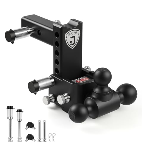 Adjustable Trailer Hitch 2 Receiver 5 Drop&Rise Hitch 12,500 LBS GTW