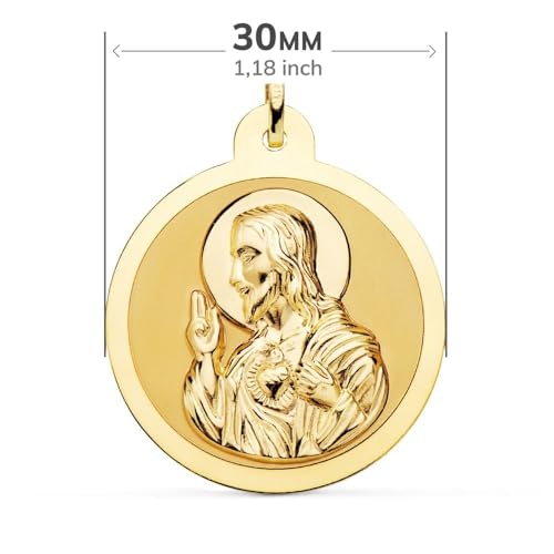 Medalla Oro 18k Corazón de Jesús Virgen del Carmen
