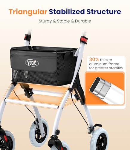 Narrow Rollator Walkers for Small Spaces, Indoor Rollator Foldable and Lightweight, Stable Home Rollator with Quiet Anti-Slip Tires, Rollators for Seniors Foldable with Tray