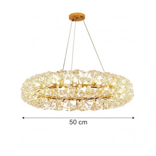 Image of Modern Ring Crystal Chandelier - Luxury Gold Ring Pendant Light for Living Room, Dining Table & Bedroom| 500mm