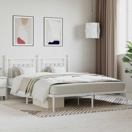 QJBSAVVA Cadre de lit Adulte 180x200 cm en Acier laqué Blanc avec tête de lit sommier 207x187x97 cm Hauteur sous Caisse 26 cm pour Chambre Moderne