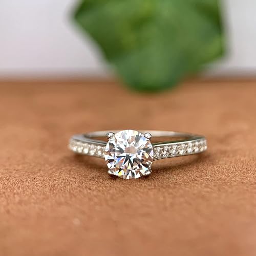 Moissanite Rings 1 Carat Round Brilliant Cut D Color VVS1 Solitaire Moissanite Engagement Rings for Women4