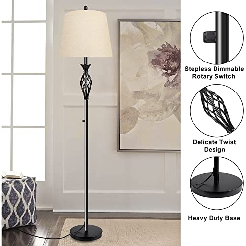 Partphoner Upgraded Stepless Dimmable Floor Lamps For Living Room, 65 Inches Tall Standing Lamp, Modern Pole Lamp With Twist Design, Boho Floor Lamp For Bedroom Home Office, Rotary Switch #TOP2