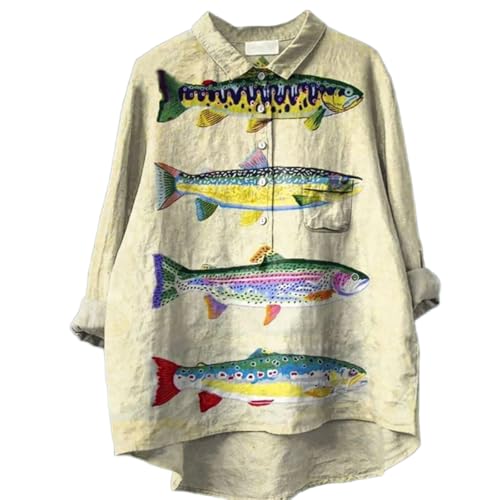 Women's Boho Floral Vintage Printed Lapel Button Shirt Trendy Casual Loose Long Sleeve Cute Vacation Tunic Top