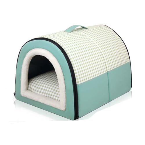 Danchen Cuccia per cani, a igloo 2 in 1, con cuscino calmante rimovibile, impermeabile, antiscivolo, pieghevole, morbida e calda, per cani, cuccioli, gatti, conigli (M: 45 x 32 x 35 cm, verde)