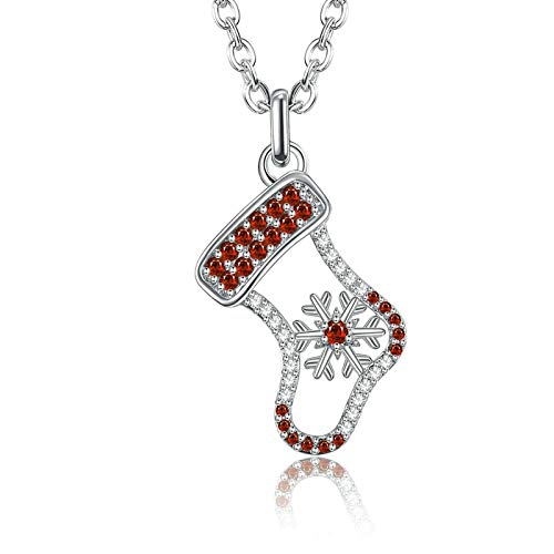 Chaussette de Noël en zircone cubique Red pendentif femme or blanc de luxe
