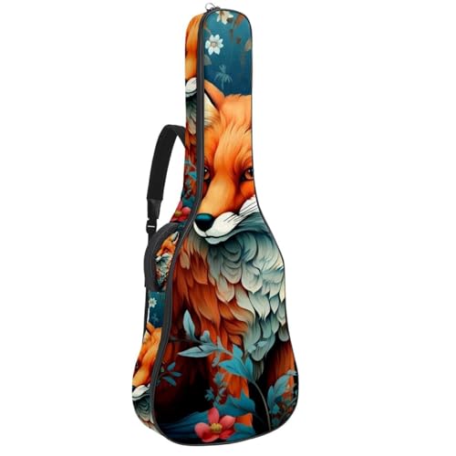 Sac pour guitare acoustique étanche motif renard multicolore 42.9x16.9 pouces avec poches