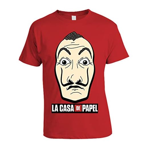 Casa de Papel Pengar heist röd t-shirt framsida tryck Dalì mask logo officiell produkt 100 % original Netflix TV-serien (L)