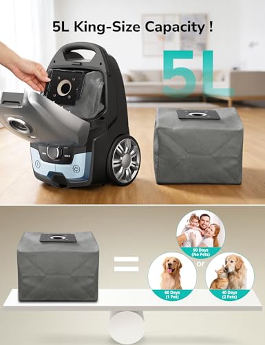 Image of Aspiron Canister Vacuum Cleaner,1700W 45KPA Bagged Canister Vacuum,6QT Large Capacity,HEPA Filter,Auto Cord Rewind,Low Noise,Variable Power Control,8M Cleaning Radius for Hard Floor,Pet Hair,Carpet