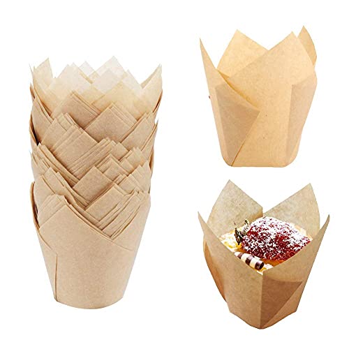 Pirottini per muffin, set di 100 pirottini di carta da forno a tulipano, adatti per cupcake e muffin, Tazze di carta da forno a tulipano per matrimoni, feste di compleanno(2 pollici) Gold