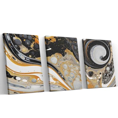 Windmuk Elegant Black and White Swirl with Gold Amber Marble