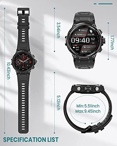 Smartwatch Masculino, Hrich Smartwatch Tático Bluetooth para Android e iPhone,Pode Fazer e Receber C