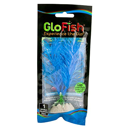 GloFish Fluorescent Plant, Blue Medium, Aquarium Décor, Fluoresces Under Blue LEDs