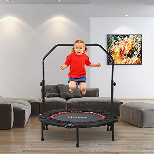 Foto von TLGREEN Fitness Trampolin - Ø 101cm Faltbar Trampoline mit Höhenverstellbarer Haltegriff Indoor/Outdoor 150kg Belastbar Runden Trampolin für Erwachsene Kinder Jumping, Training, Rebounder