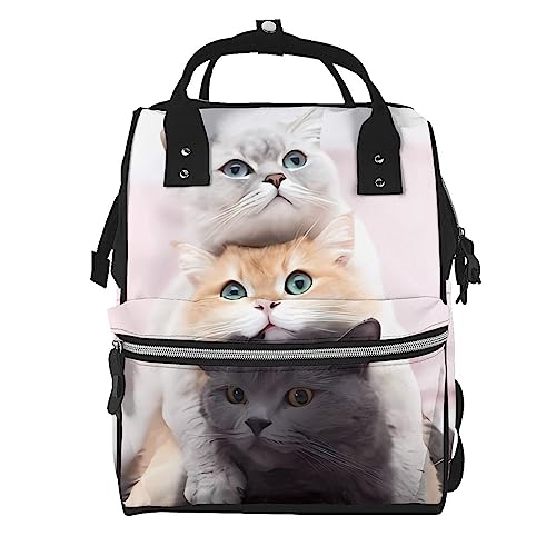 Sac à langer imprimé chats : sac à dos grande capacité noir multifonction pour maman et papa