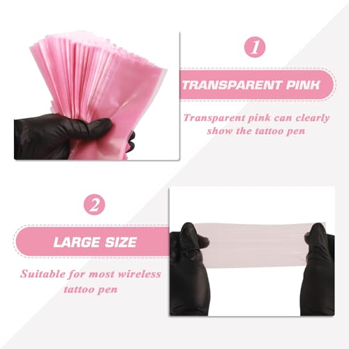 Tattoo Machine Pen Covers with Grip Tape Wrap - Narkysus 400Pcs Pink Machine Sleeves 2.5"x7.1" Large Tattoo Pen Bags and 4Pcs Pink Tattoo Gun Wrap Tattoo Supplies for Women and Studio Use - Thumbnail 6