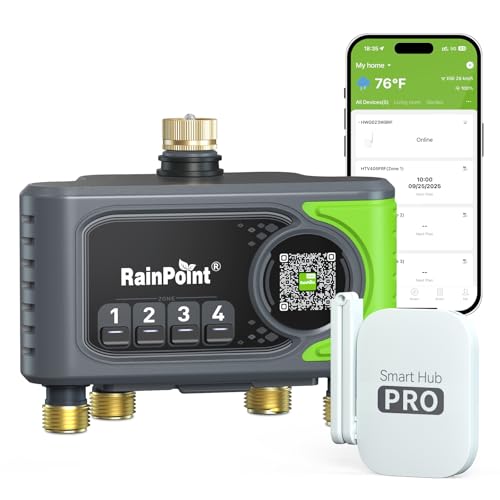 RAINPOINT WiFi Sprinkler Timer 4 Zone, Outdoor Smart Water Timer