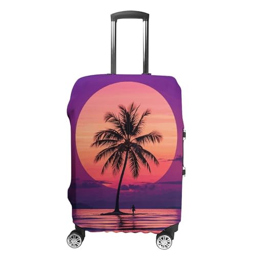 Palm Tree Purple Sunset Elastic Luggage Cover Suitcase Protector for 19-32 Inch Suitcases | Universal Stretchable Travel Bag Cover | Anti-Scratch, Washable with Zipper Closure XL