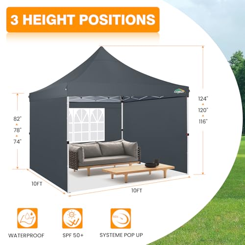 Image of COBIZI 10x10 Pop Up with 3 Sidewalls, Canopy Tent 10x10 for Parties, Backyard, Commercial, Waterproof and Portable Instant Shelter UV50+ Outdoor Canopy Gazebo with 4 Sandbags (Grey)
