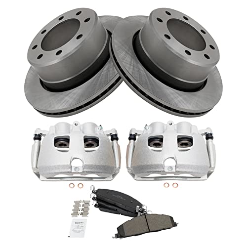 Image of TRQ Rear Brake Pad, Caliper, & Rotor Kit Semi-Metallic Vented Compatible with 2009-2010 Dodge Ram 2500, 3500 2012 Ram 1500 2011-2018 2500 3500