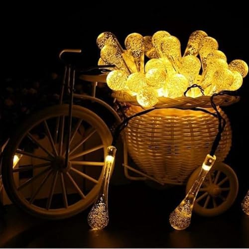 Image of XERGY Waterdrop String Lights Outdoor 10ft 14 LED, Teardrop Water Drop String Lights Warm White,LED Outdoor Lights for Diwali Home Garden Patio Yard Tree Party Wedding Christmas Decoration